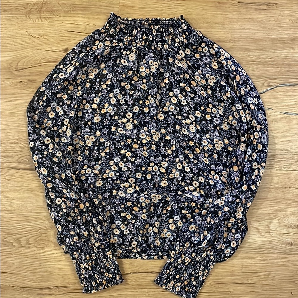 Dynamite Floral Long Sleeve Blouse with high neck